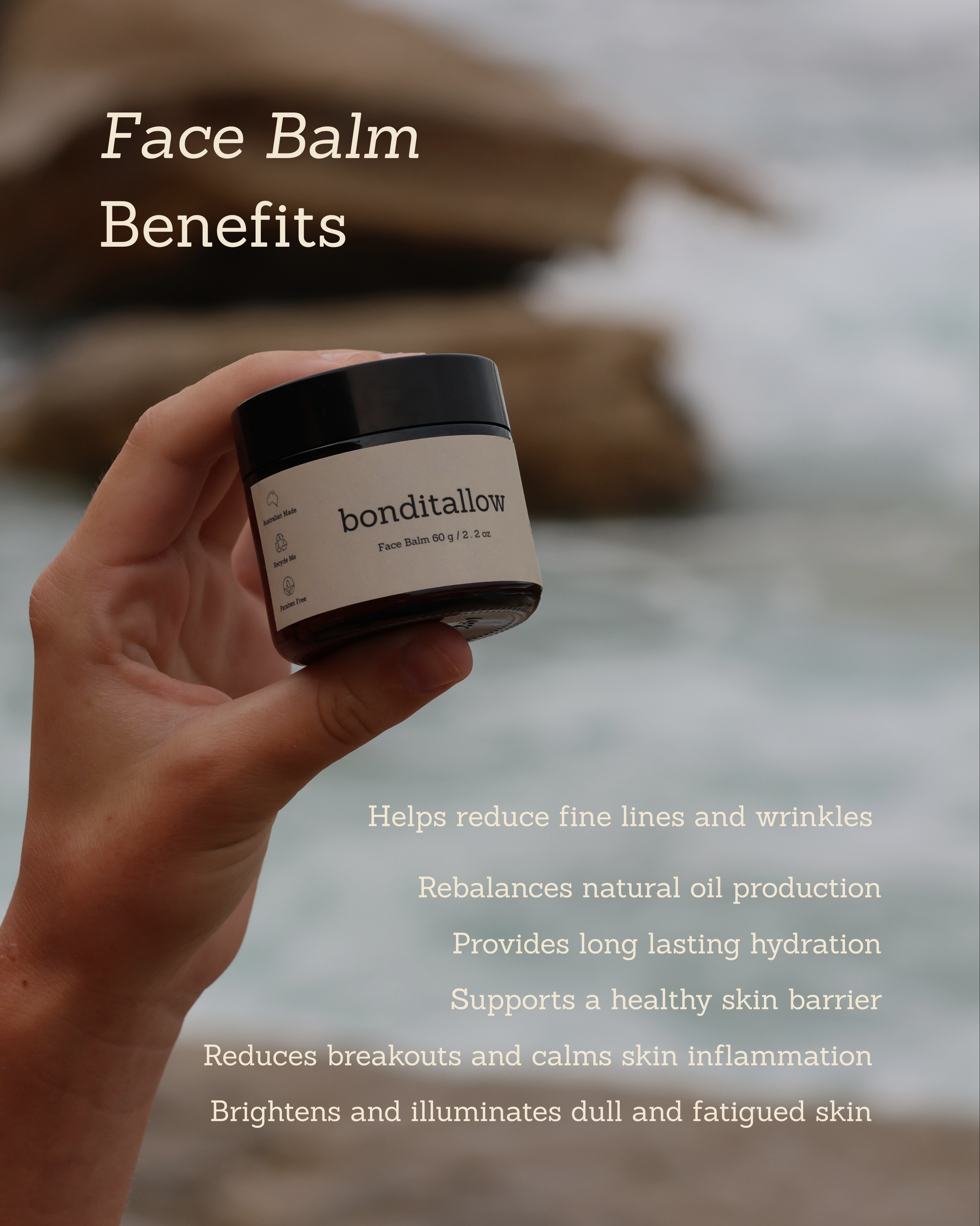Tallow face balm organic moisturiser for sensitive skin